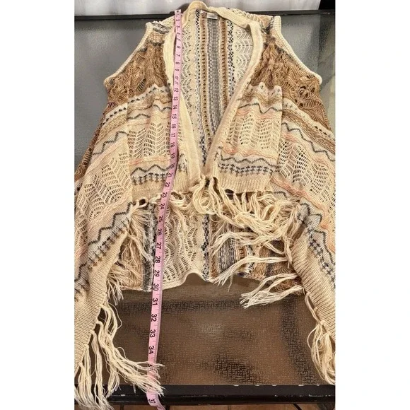 Festival Crochet Open Knit Vest Womens Large Boho Southwestern Indie Tribal - Picture 5 of 7